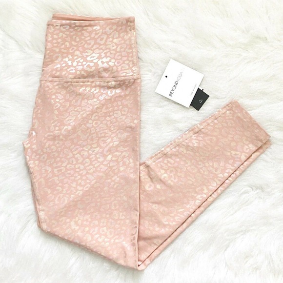 Beyond Yoga Pants Jumpsuits New Beyond Yoga Leggings Rose Iridescent Shiny Leopard High